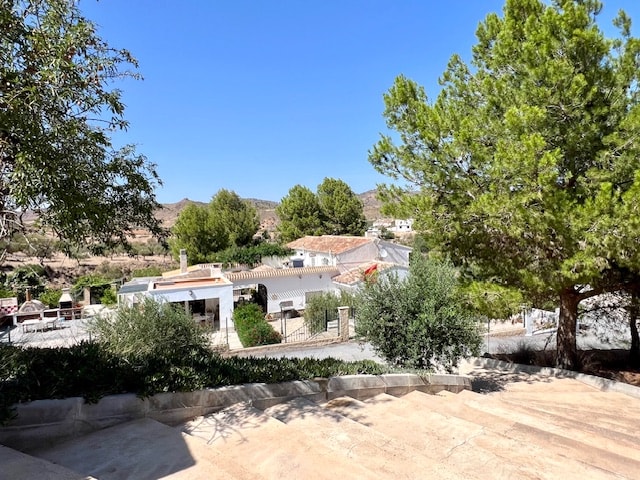 View across the buildings and surrounding landscape