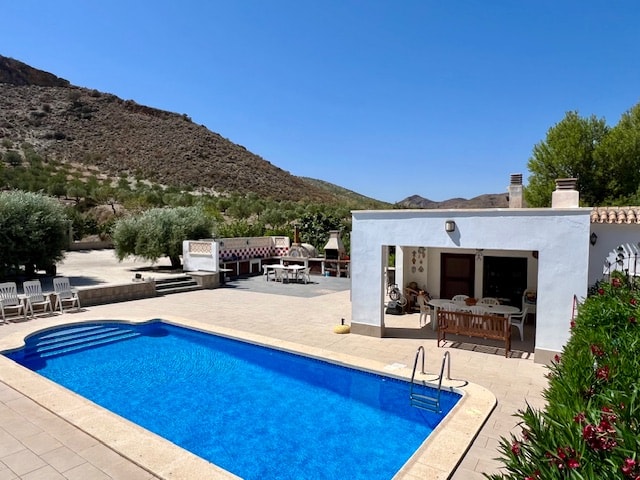 Swimming pool and shaded summer terrace